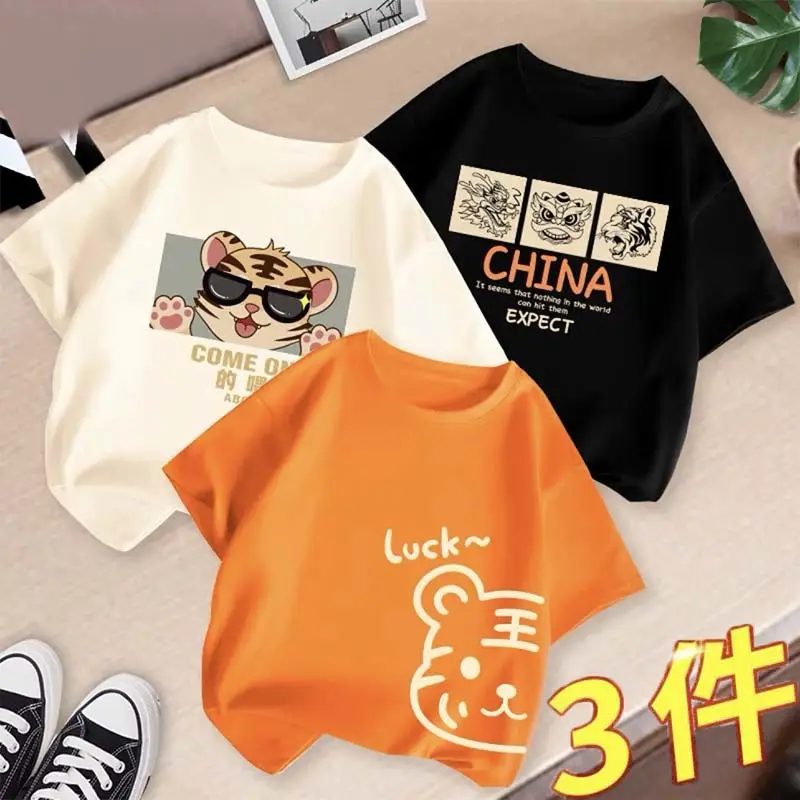 Boys 3Pcs Summer T-Shirts Set Cotton Kidsren Summer Wear