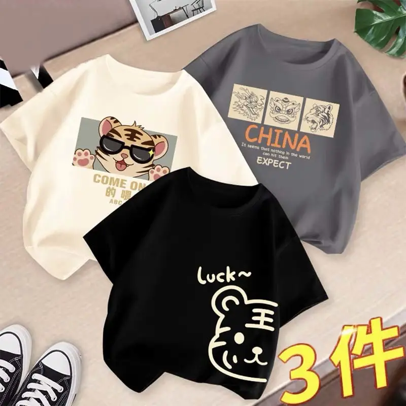 Boys 3Pcs Summer T-Shirts Set Cotton Kidsren Summer Wear