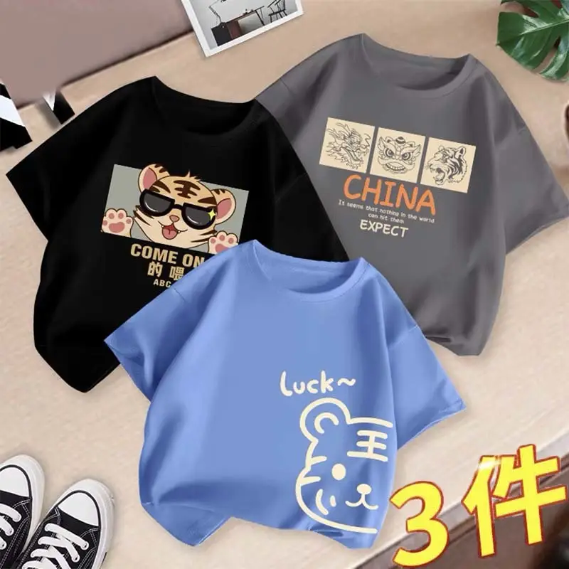 Boys 3Pcs Summer T-Shirts Set Cotton Kidsren Summer Wear