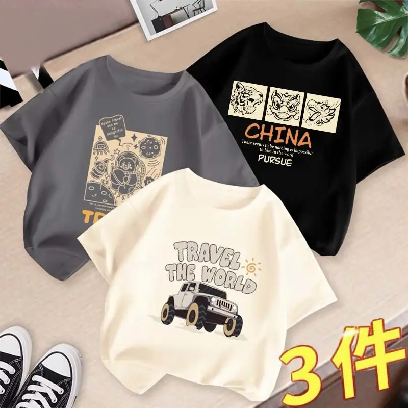 Boys 3Pcs Summer T-Shirts Set Cotton Kidsren Summer Wear