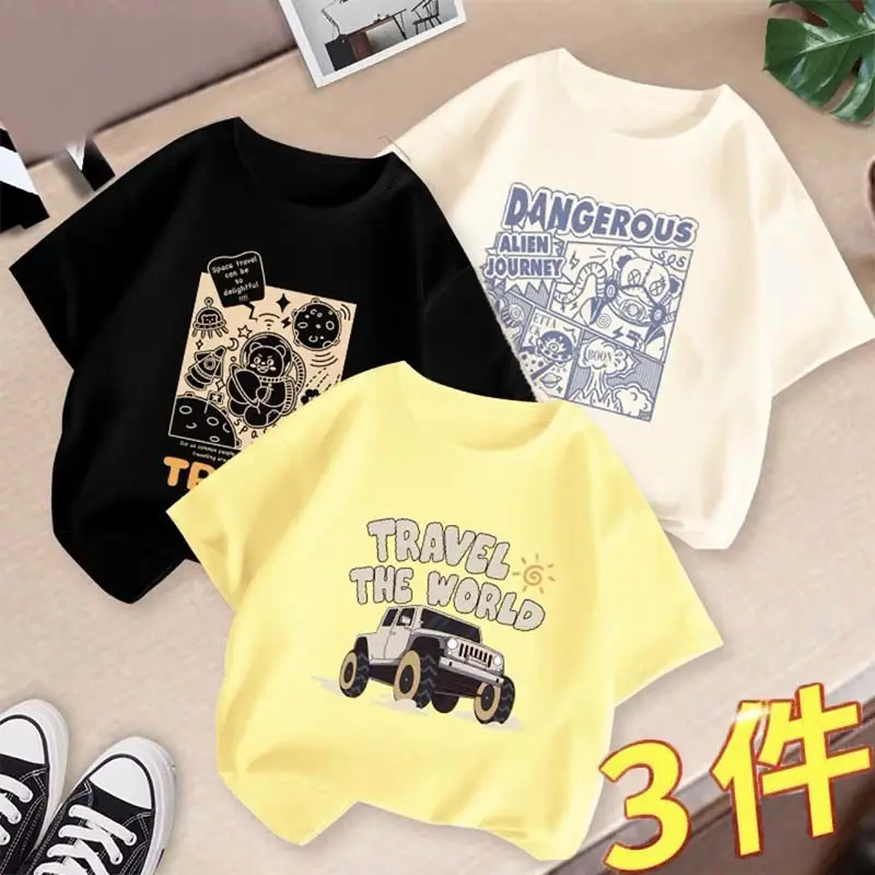 Boys 3Pcs Summer T-Shirts Set Cotton Kidsren Summer Wear
