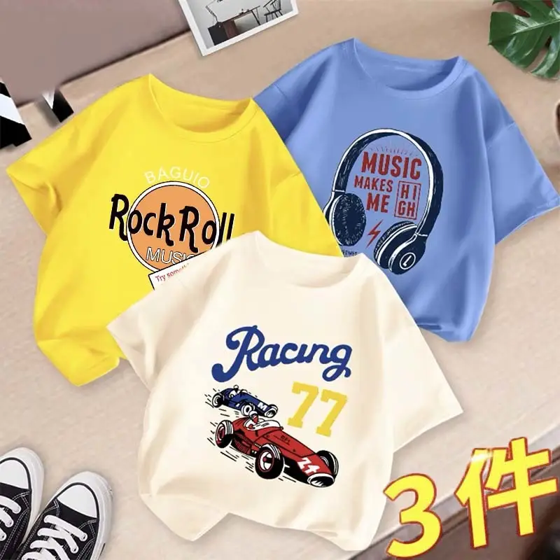 Boys 3Pcs Summer T-Shirts Set Cotton Kidsren Summer Wear