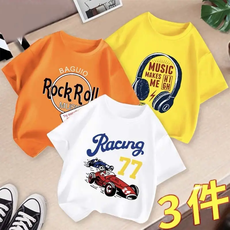 Boys 3Pcs Summer T-Shirts Set Cotton Kidsren Summer Wear