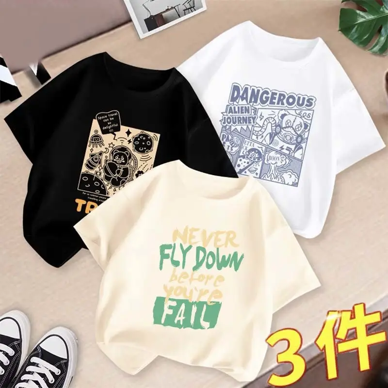 Boys 3Pcs Summer T-Shirts Set Cotton Kidsren Summer Wear