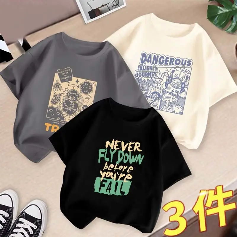 Boys 3Pcs Summer T-Shirts Set Cotton Kidsren Summer Wear