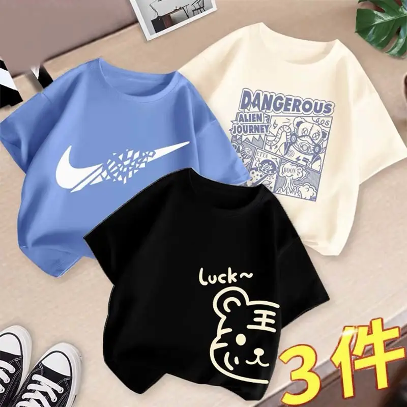 Boys 3Pcs Summer T-Shirts Set Cotton Kidsren Summer Wear