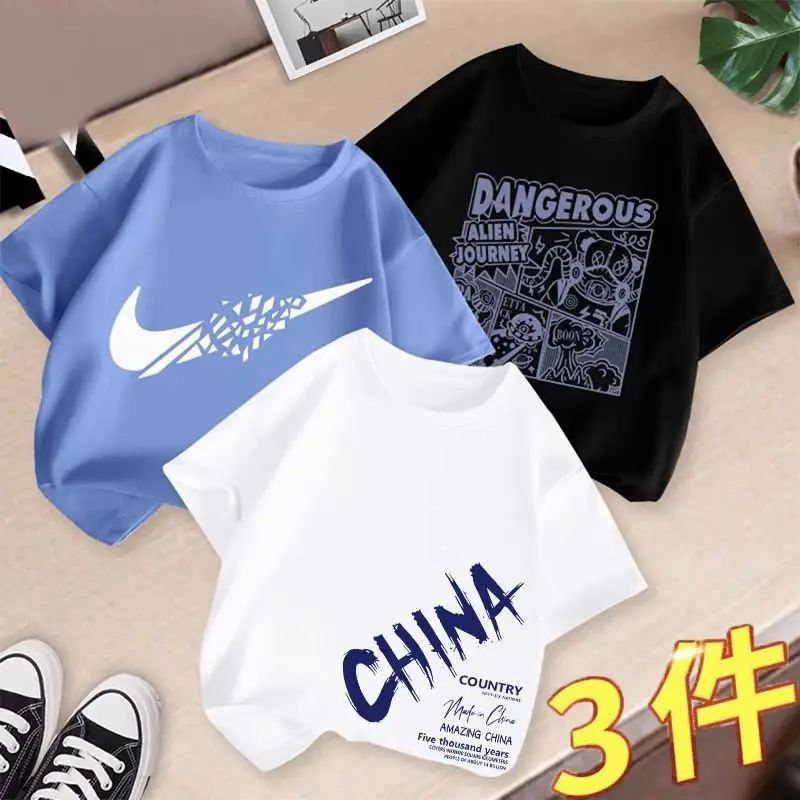Boys 3Pcs Summer T-Shirts Set Cotton Kidsren Summer Wear