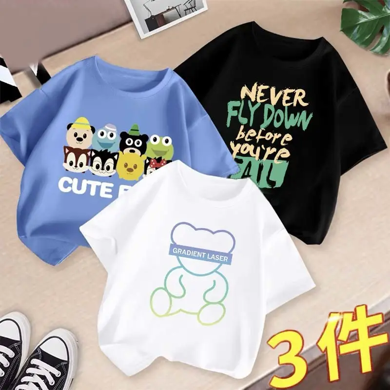 Boys 3Pcs Summer T-Shirts Set Cotton Kidsren Summer Wear