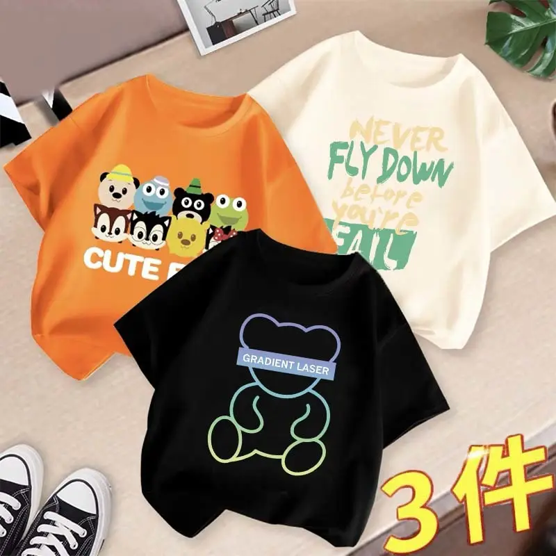 Boys 3Pcs Summer T-Shirts Set Cotton Kidsren Summer Wear