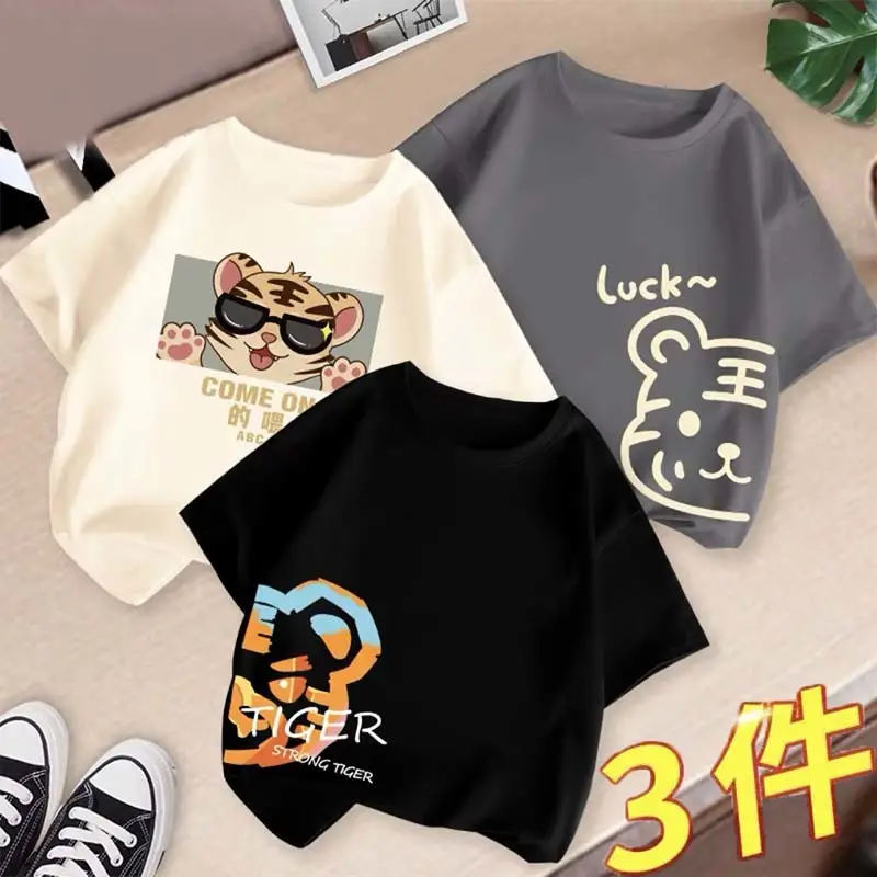 Boys 3Pcs Summer T-Shirts Set Cotton Kidsren Summer Wear