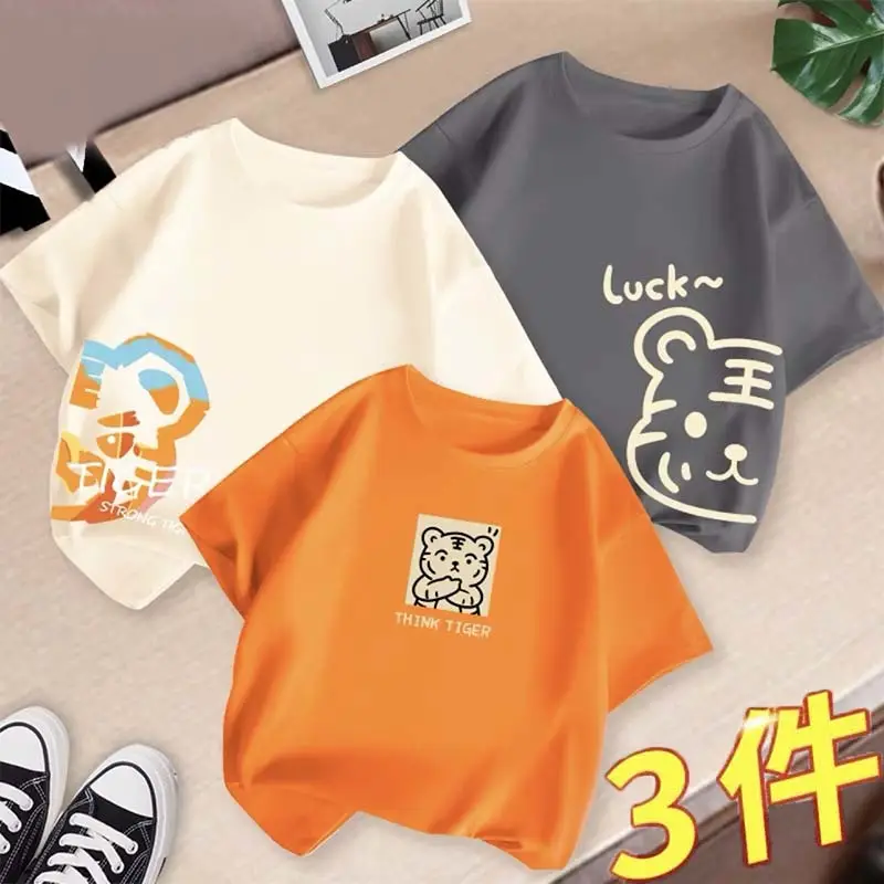 Boys 3Pcs Summer T-Shirts Set Cotton Kidsren Summer Wear