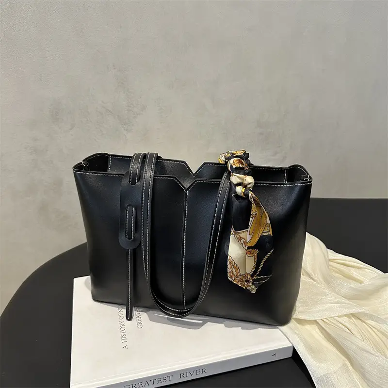Women Large Capacity Tan Shoulder Bag with Silk Bow