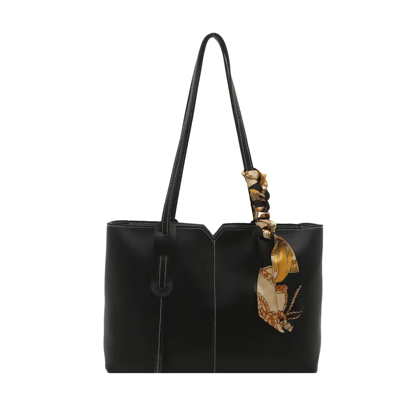 Women Large Capacity Tan Shoulder Bag with Silk Bow
