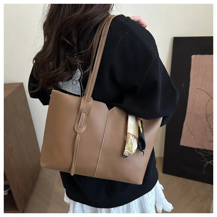 Women Large Capacity Tan Shoulder Bag with Silk Bow — feature 11