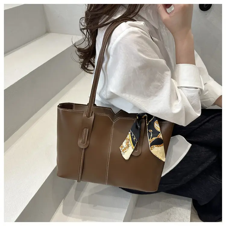 Women Large Capacity Tan Shoulder Bag with Silk Bow — feature 13