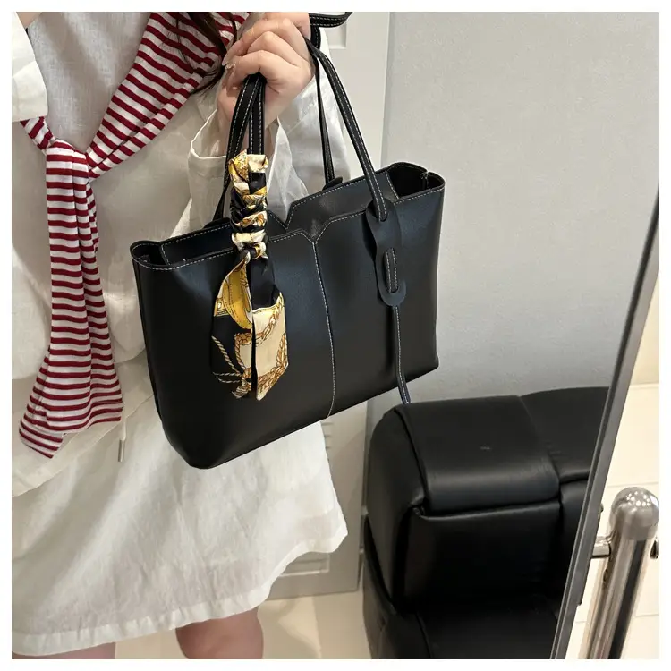 Women Large Capacity Tan Shoulder Bag with Silk Bow — feature 17