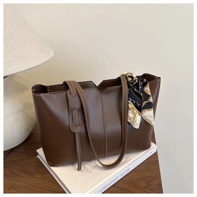 Women Large Capacity Tan Shoulder Bag with Silk Bow — feature 20