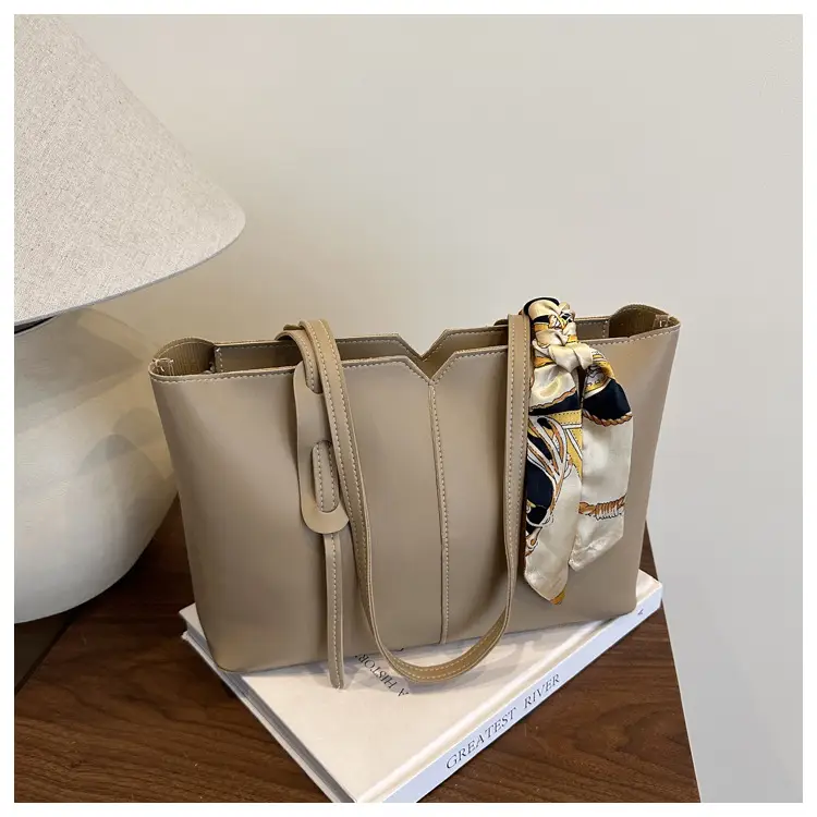 Women Large Capacity Tan Shoulder Bag with Silk Bow — feature 21
