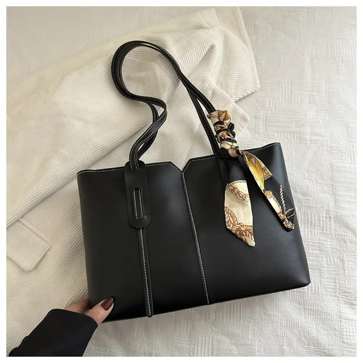 Women Large Capacity Tan Shoulder Bag with Silk Bow