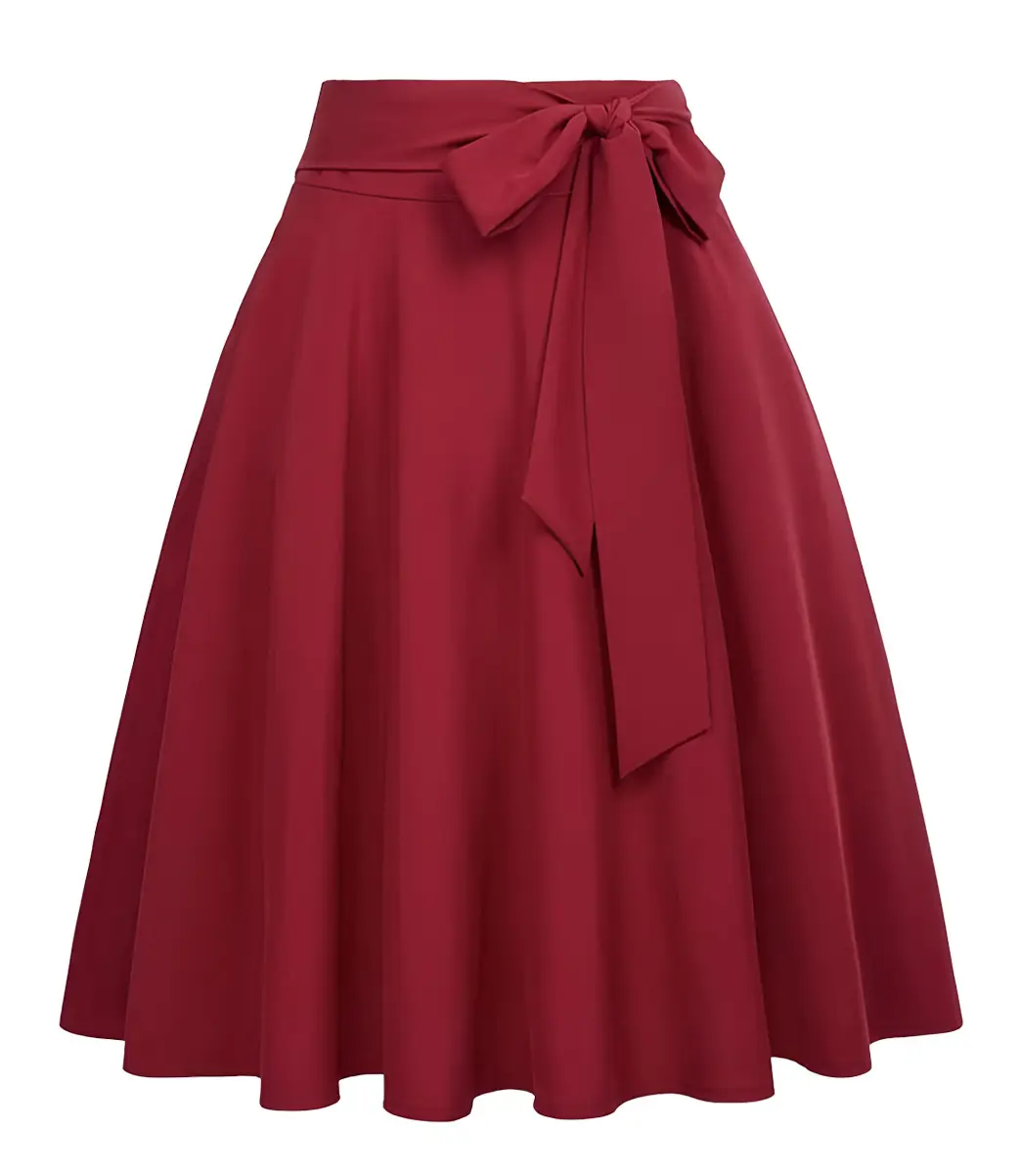 Women's Olive Green Pleated Skirt with Belt — feature 10