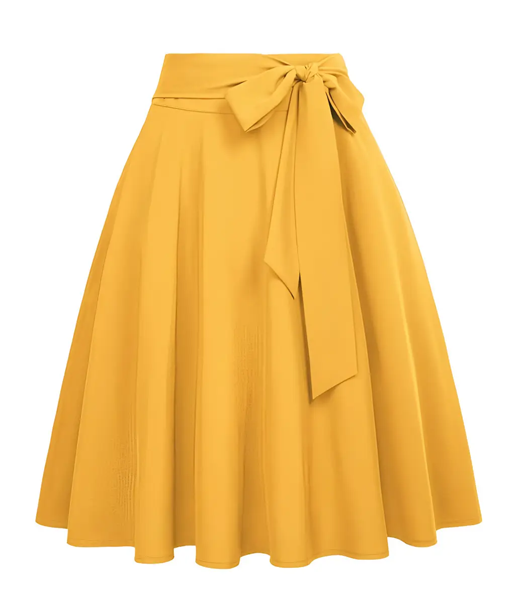 Women's Olive Green Pleated Skirt with Belt — feature 12