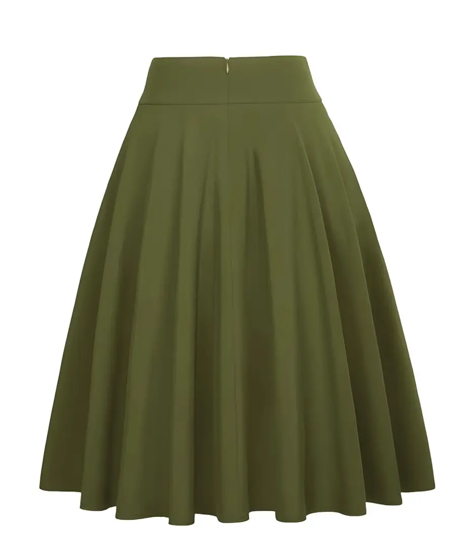 Women's Olive Green Pleated Skirt with Belt — feature 17