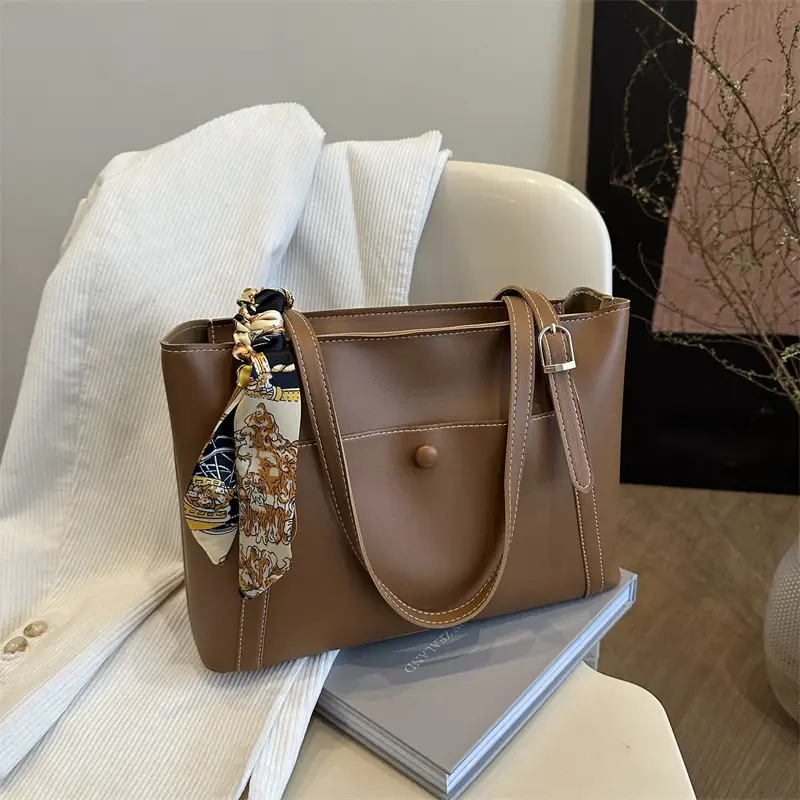European Fashion Silk Scarf Bag Large Capacity Beige - Image 7