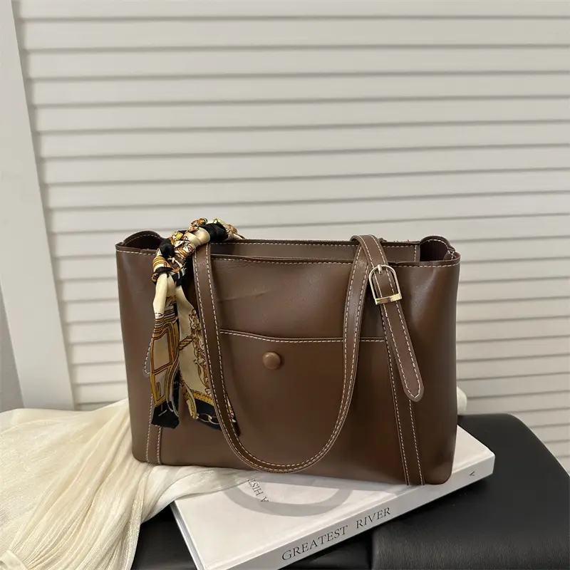 European Fashion Silk Scarf Bag Large Capacity Beige - Image 8