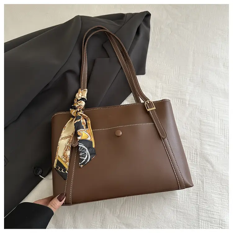 European Fashion Silk Scarf Bag Large Capacity Beige - Image 2