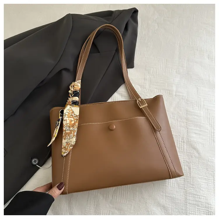 European Fashion Silk Scarf Bag Large Capacity Beige - Image 4