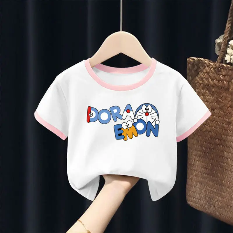 Doraemon Cotton T-Shirt for Baby Girl White Orange - Image 11