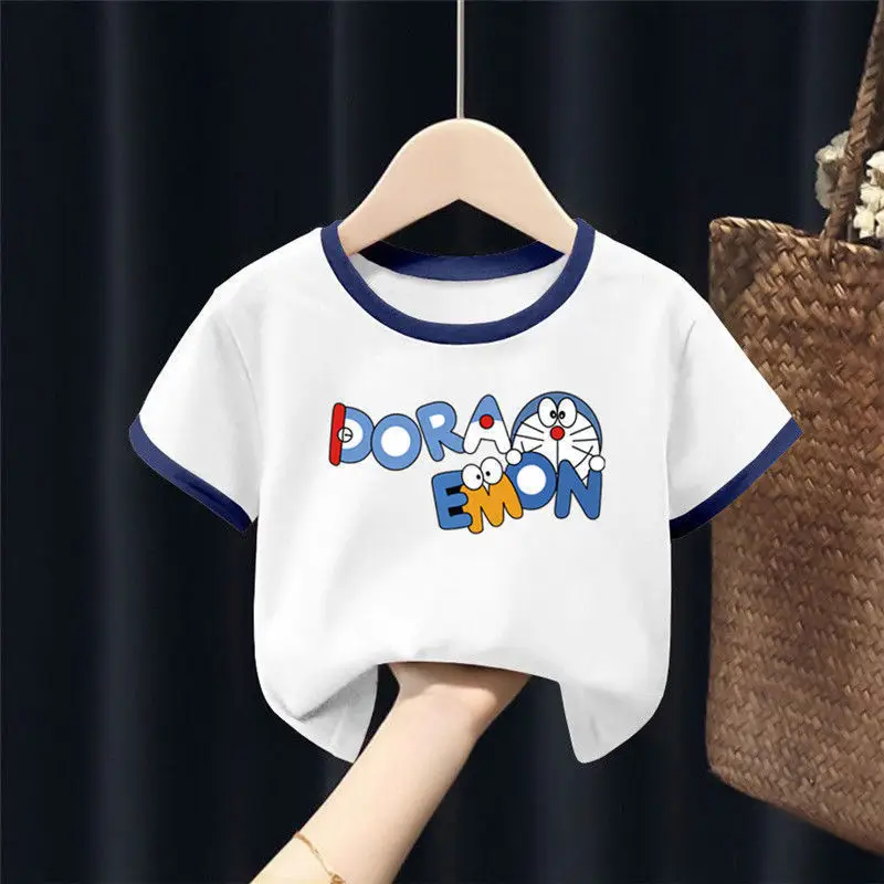 Doraemon Cotton T-Shirt for Baby Girl White Orange - Image 15