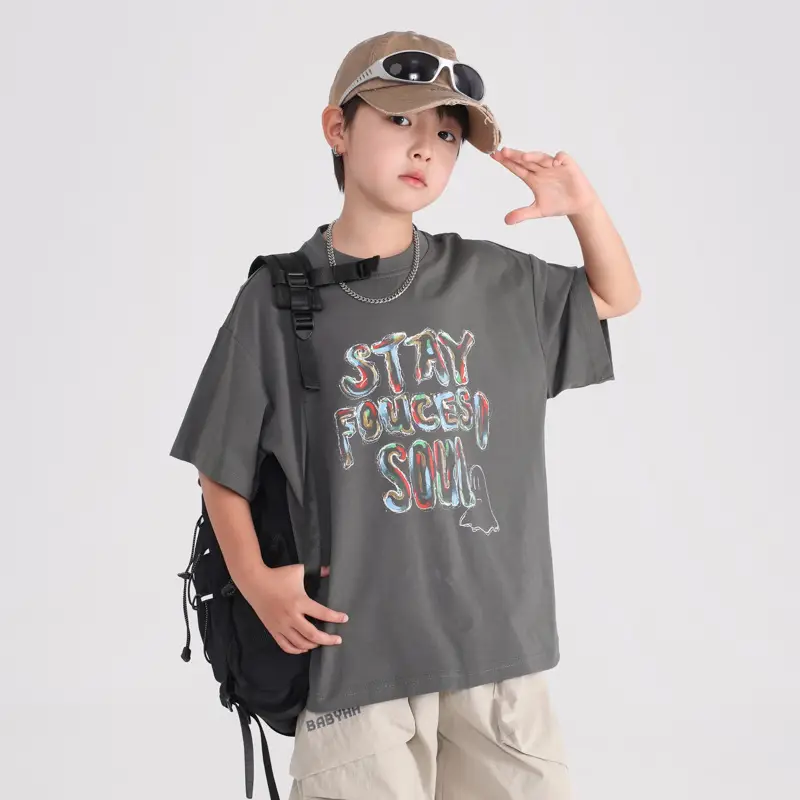 Boy's Gray Graffiti T-Shirt 2025 Summer