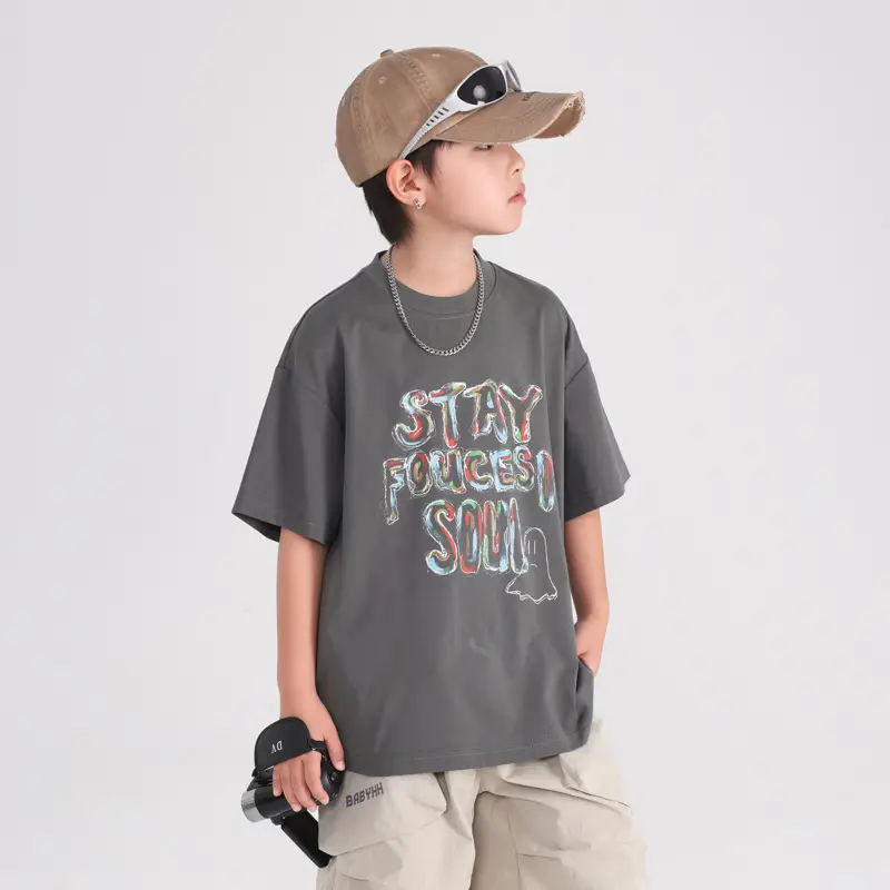 Boy's Gray Graffiti T-Shirt 2025 Summer