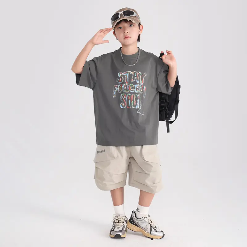 Boy's Gray Graffiti T-Shirt 2025 Summer
