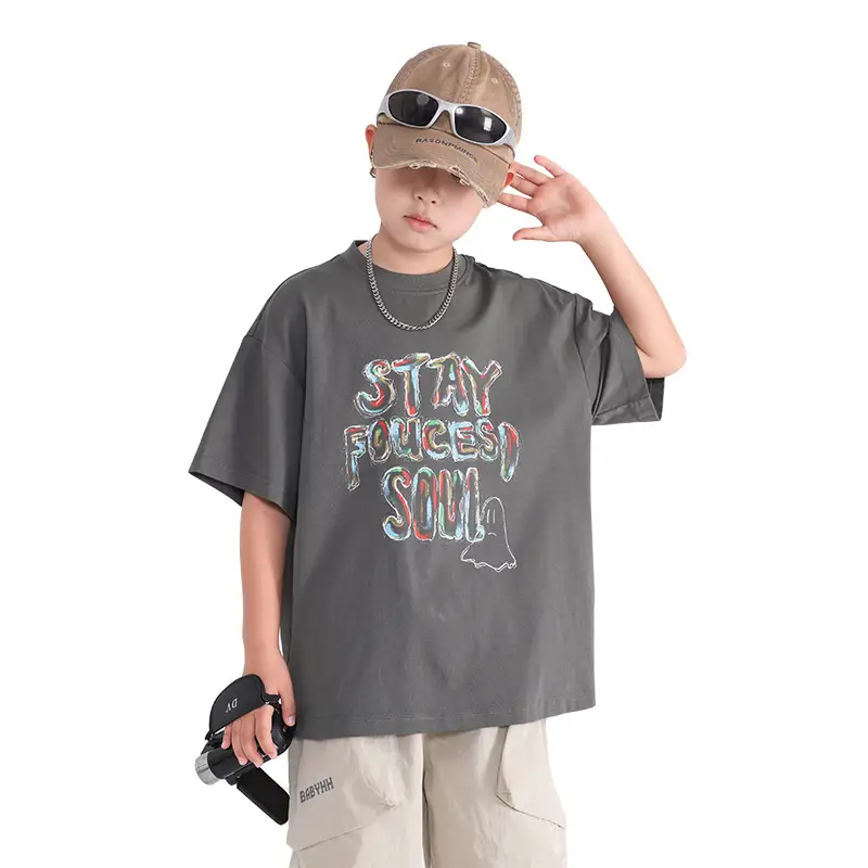 Boy's Gray Graffiti T-Shirt 2025 Summer