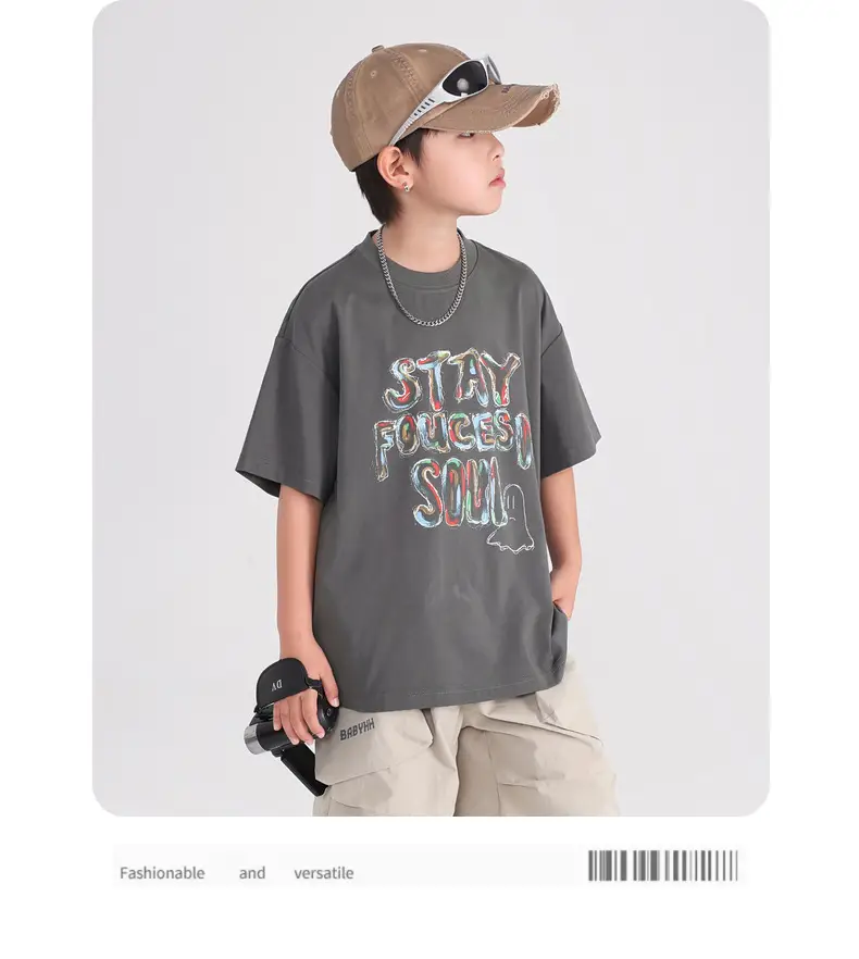 Boy's Gray Graffiti T-Shirt 2025 Summer — feature 10