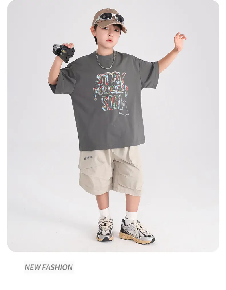 Boy's Gray Graffiti T-Shirt 2025 Summer — feature 11