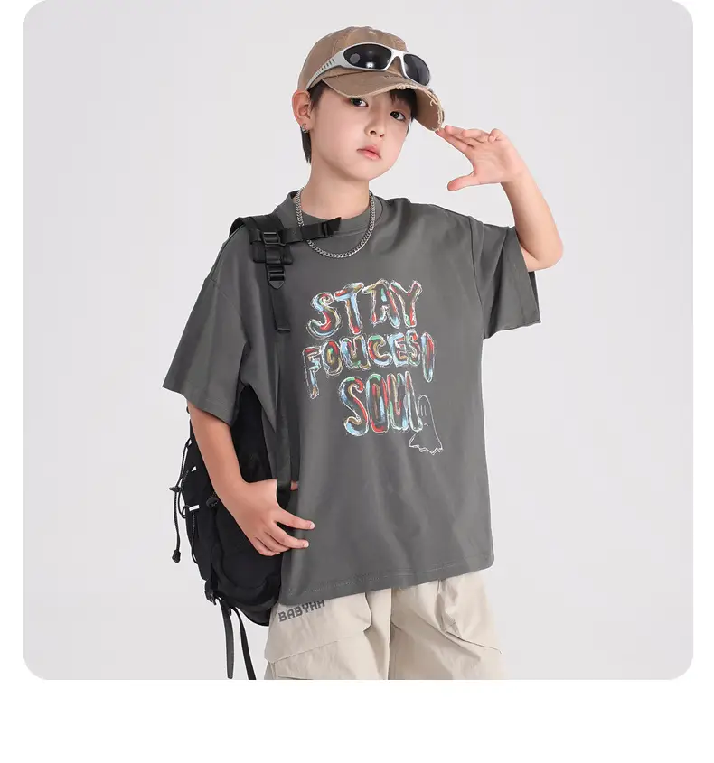 Boy's Gray Graffiti T-Shirt 2025 Summer — feature 12