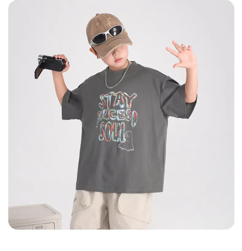 Boy's Gray Graffiti T-Shirt 2025 Summer — feature 13