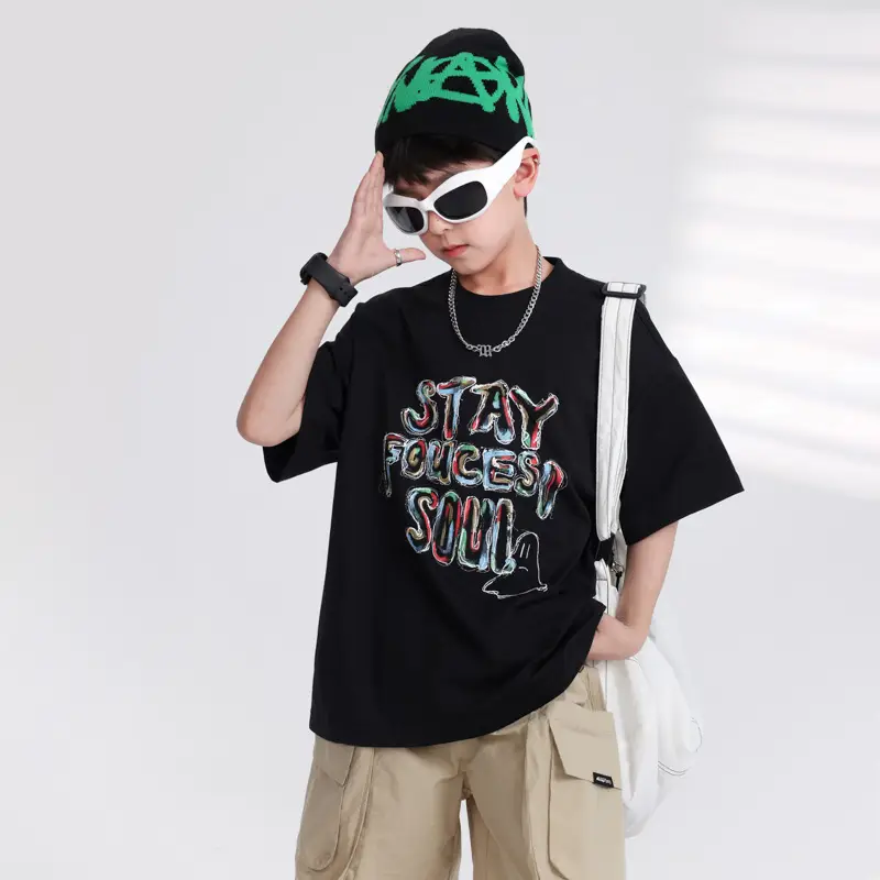 Boy's Gray Graffiti T-Shirt 2025 Summer