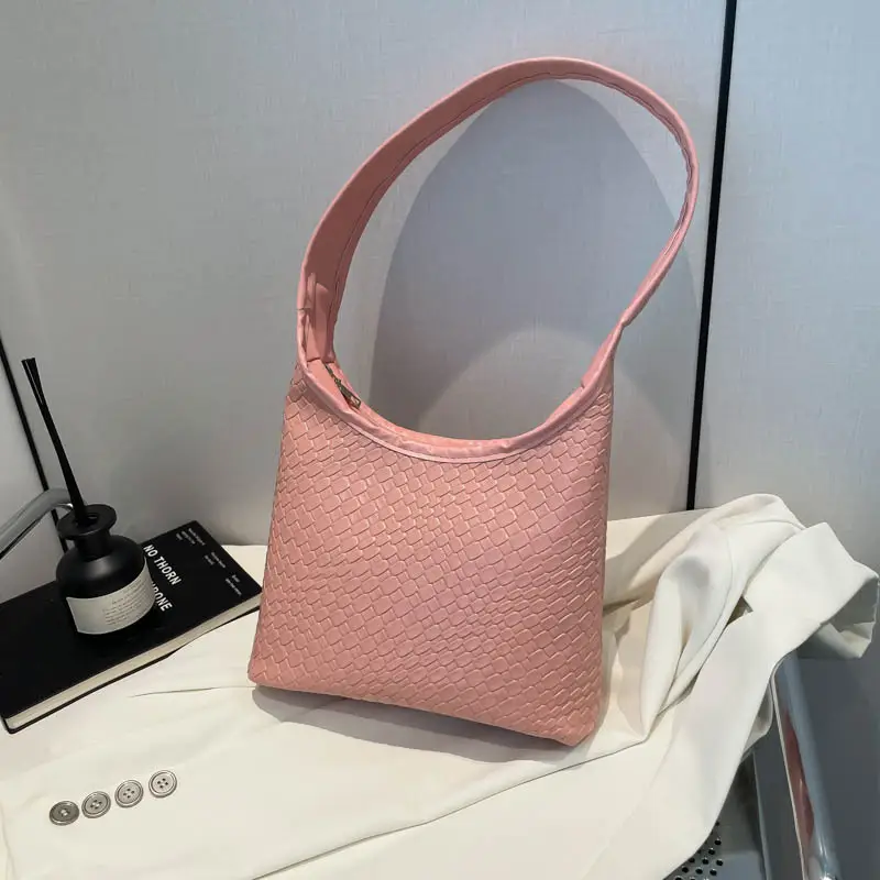 Pink Woven Korean Style Shoulder Bag 2025