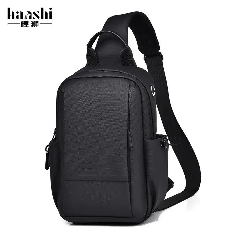 Customizable Men's Black Crossbody Bag with Logo