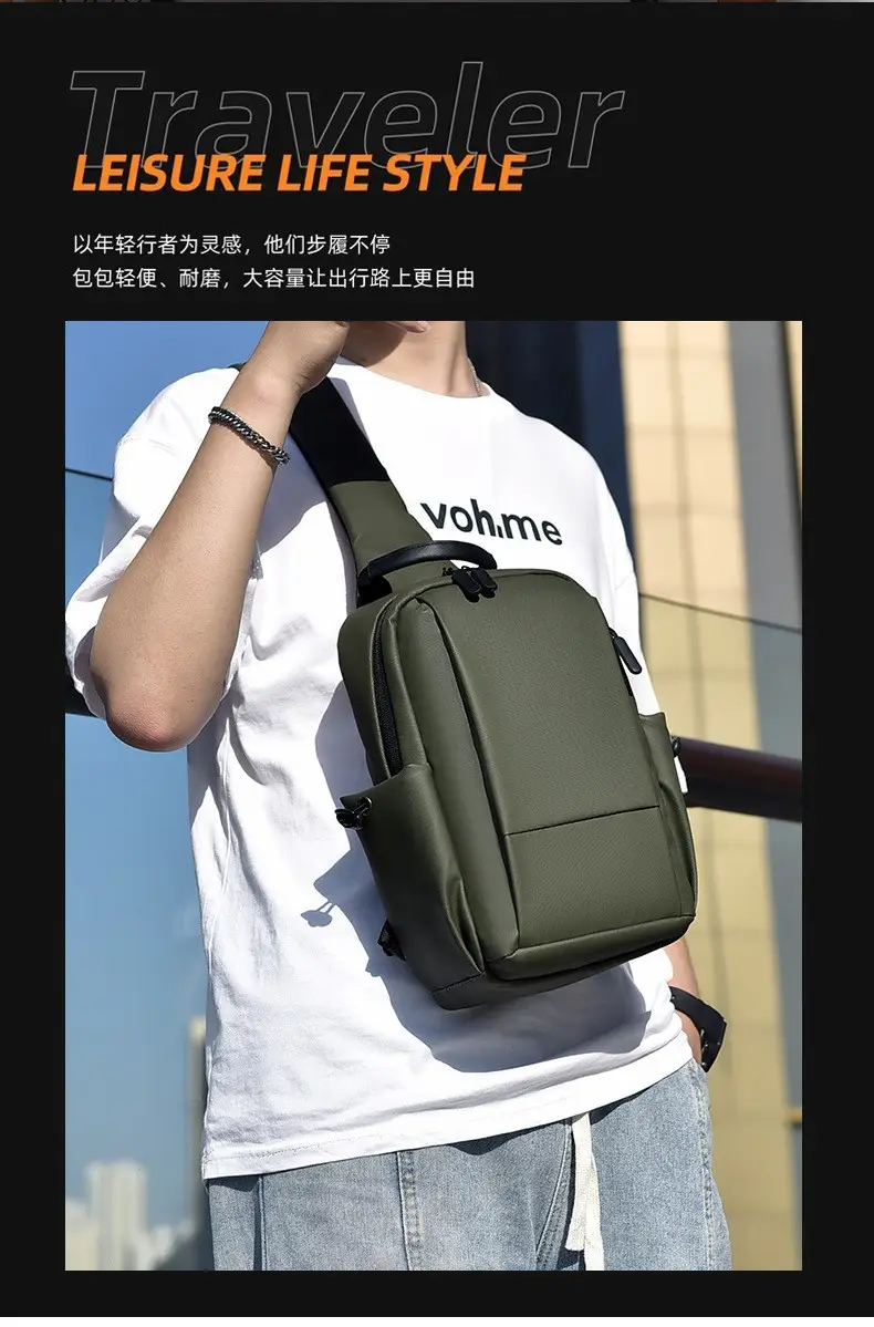 Customizable Men's Black Crossbody Bag with Logo — feature 14