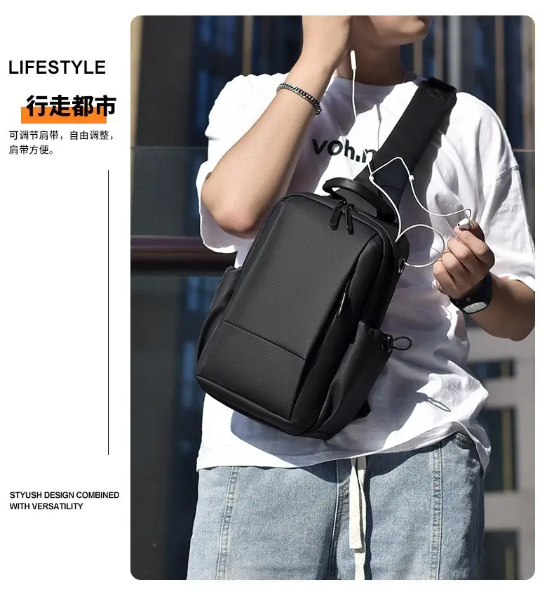 Customizable Men's Black Crossbody Bag with Logo — feature 15