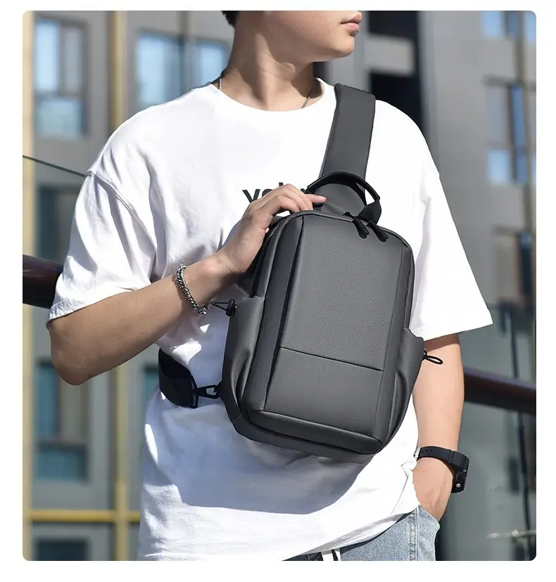Customizable Men's Black Crossbody Bag with Logo — feature 17