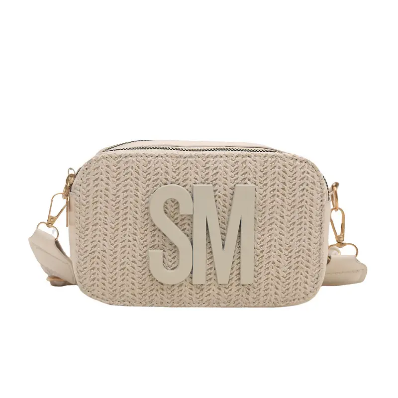 Women's Straw Bag with Logo Crossbody Shoulder Bag - Image 7