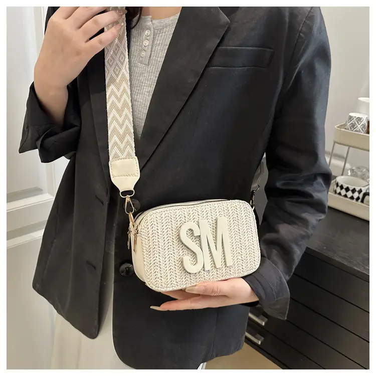 Women's Straw Bag with Logo Crossbody Shoulder Bag — feature 10