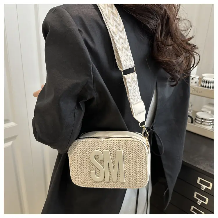 Women's Straw Bag with Logo Crossbody Shoulder Bag — feature 11
