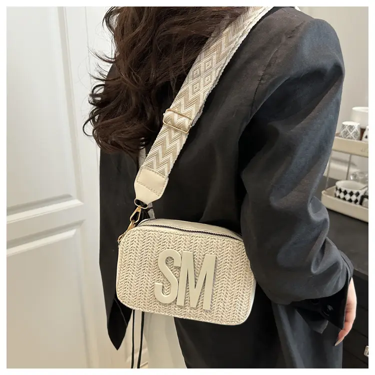 Women's Straw Bag with Logo Crossbody Shoulder Bag — feature 12